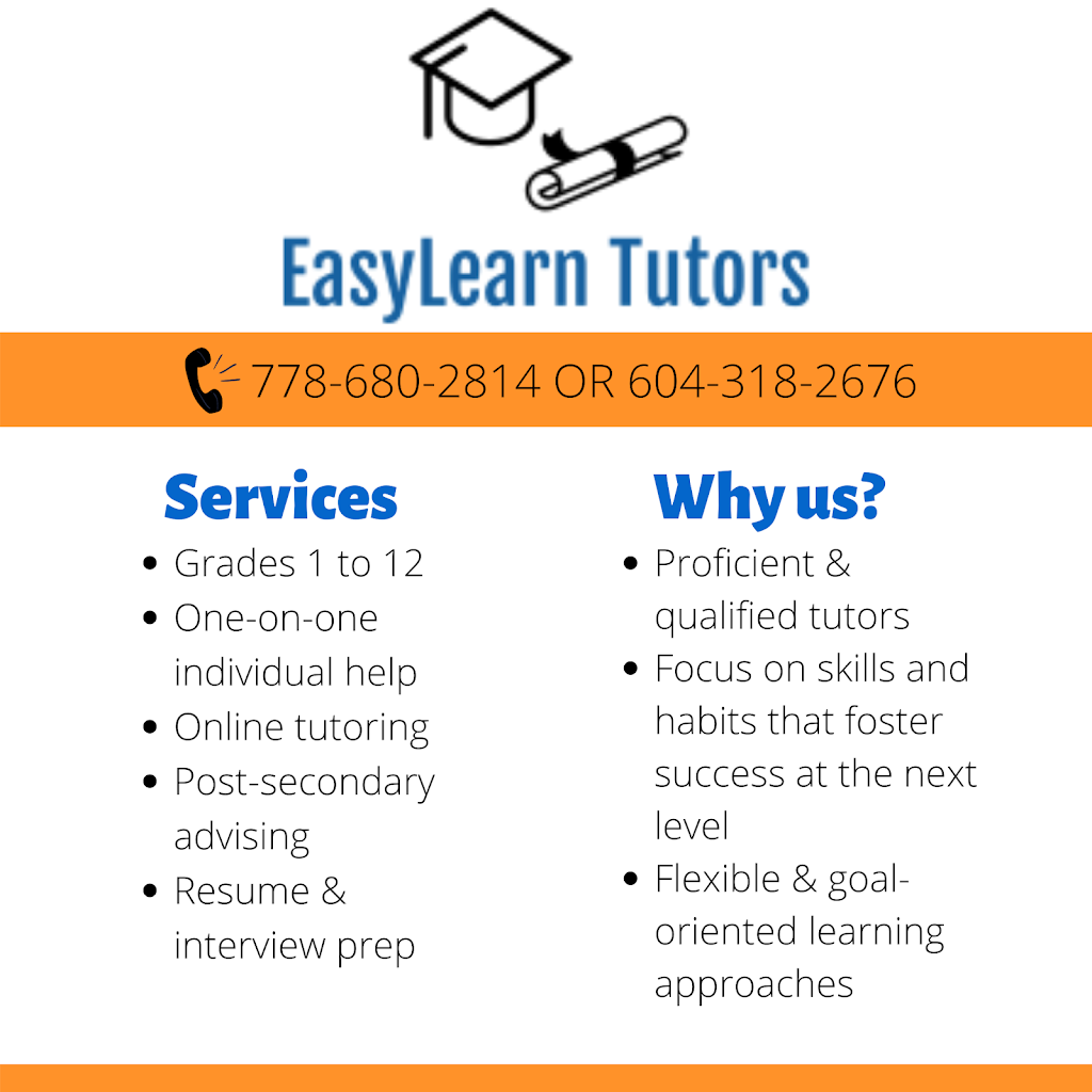 EasyLearn Tutors | point of interest | 14745 69 Ave, Surrey, BC V3S 2C5, Canada | 7786802814 OR +1 778-680-2814