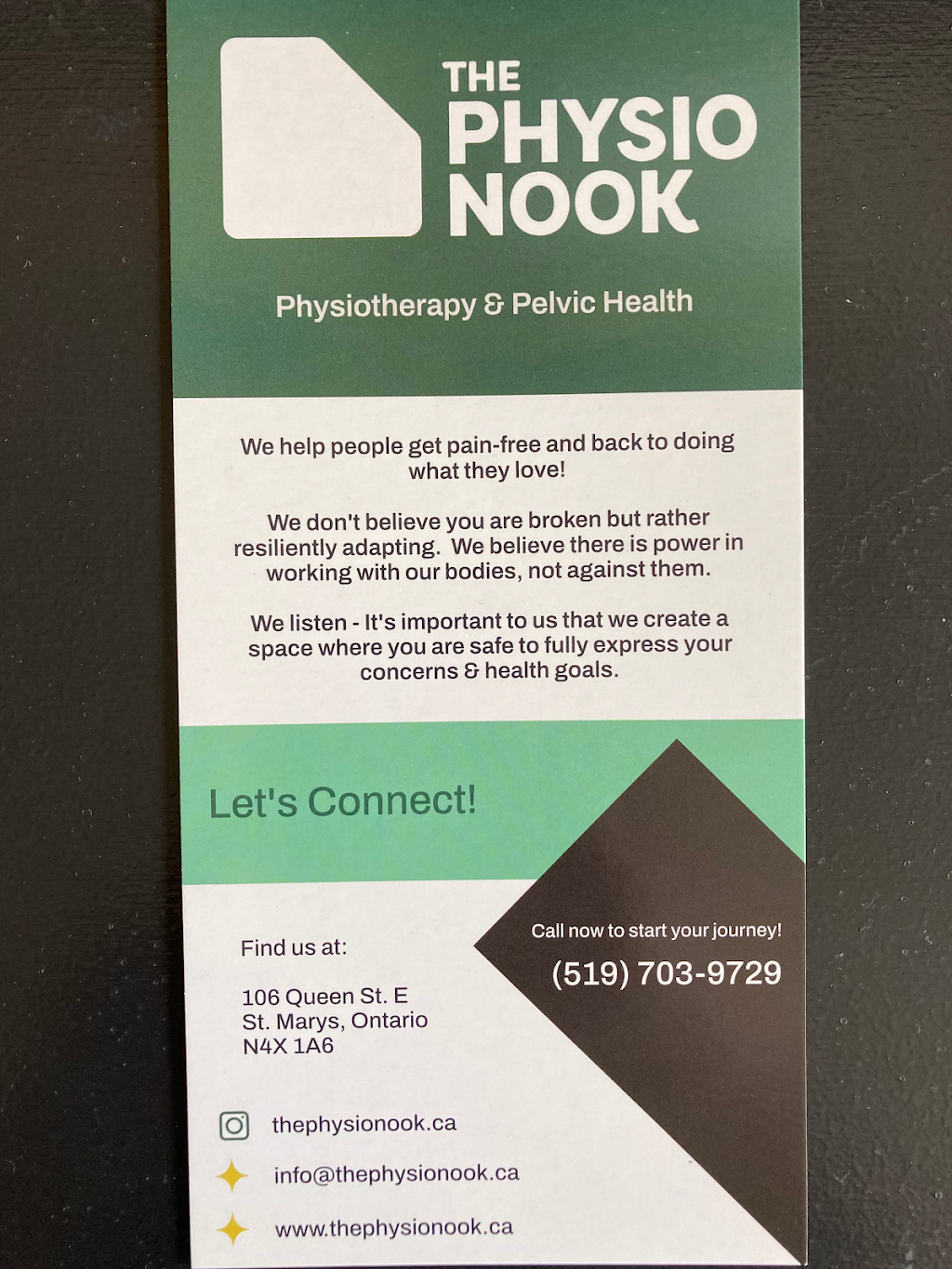 The Physio Nook | 106 Queen St E, St. Marys, ON N4X 1A6, Canada | Phone: (519) 703-9729