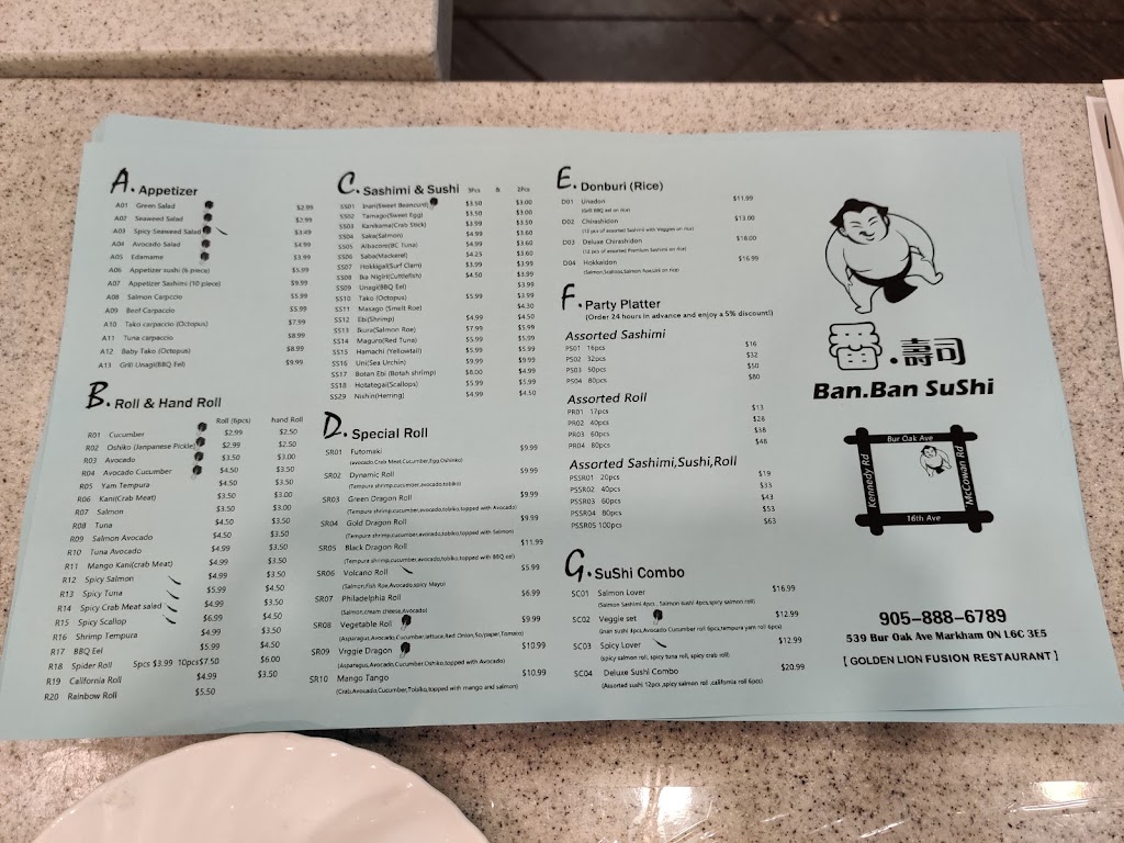 Ban Ban Sushi | 539 Bur Oak Ave, Markham, ON L6C 3E5, Canada | Phone: (905) 888-6789