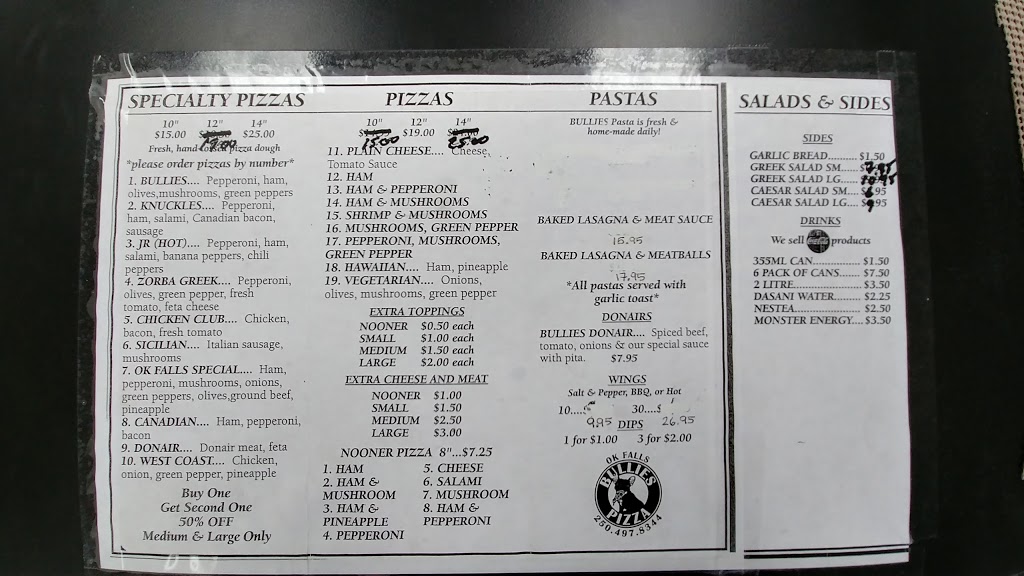 bullies pizza | 3-5350 9 ave, mailing address box 46 okanagan falls bc V0H1R0, Okanagan Falls, BC V0H 1R0, Canada | Phone: (250) 497-8344