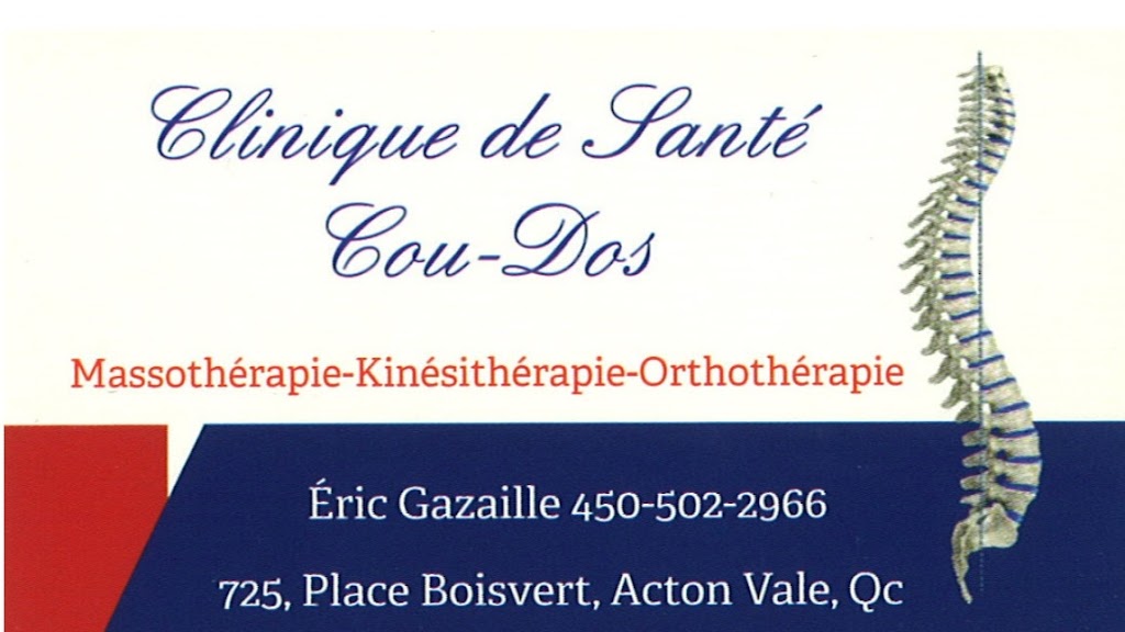 Clinique de Santé Cou-Dos | 725 Pl. Boisvert, Acton Vale, QC J0H 1A0, Canada | Phone: (450) 502-2966