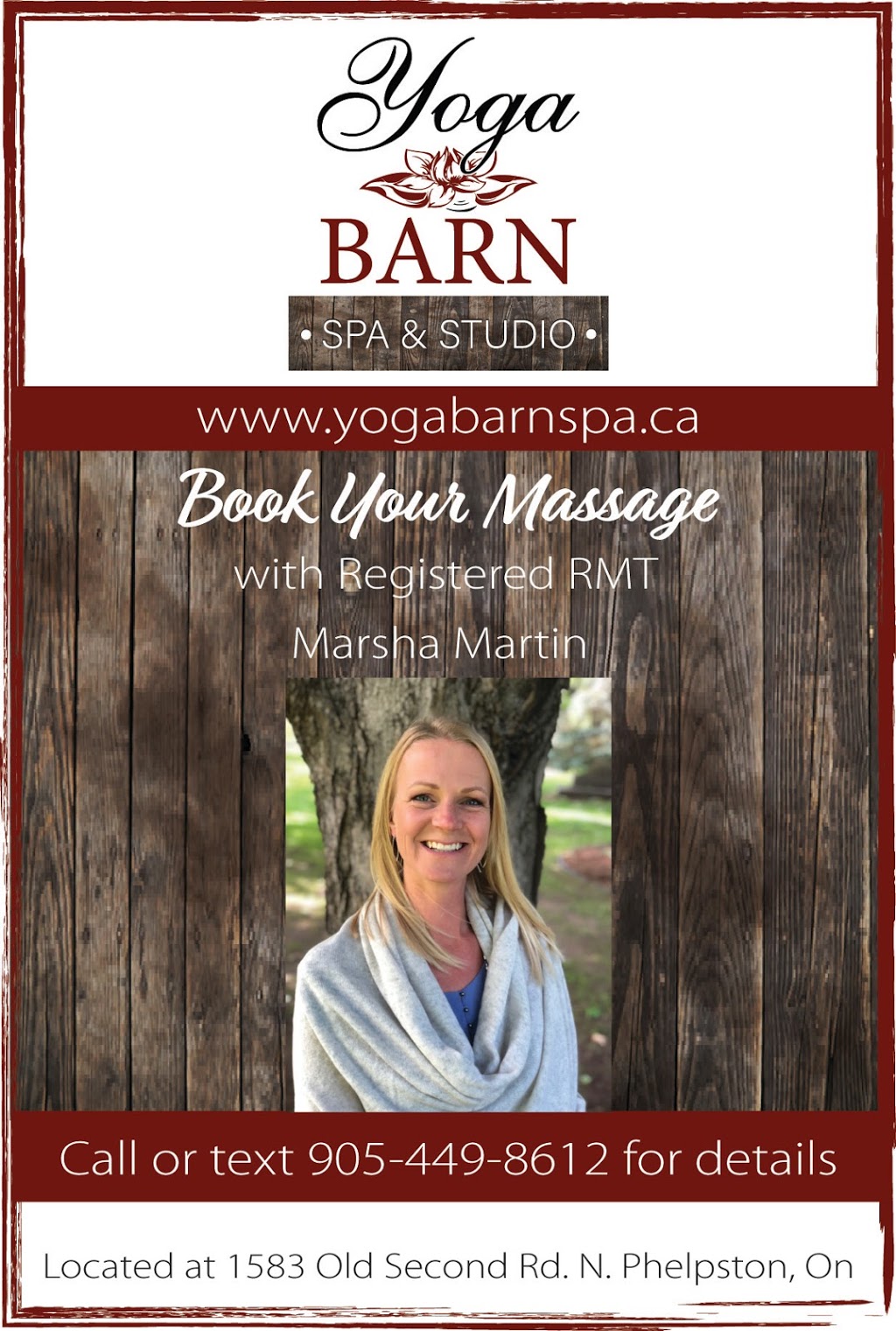 Yoga Barn Spa & Studio | 1583 Old Second Rd N, Hillsdale, ON L0L 1V0, Canada | Phone: (905) 449-8612