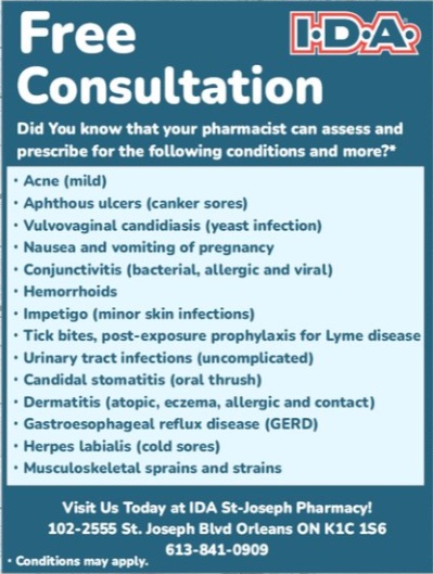 IDA St. Joseph Pharmacy | 2555 St Joseph Blvd Suite 102, Orléans, ON K1C 1S6, Canada | Phone: (613) 841-0909