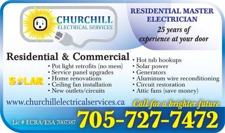 Churchill Electrical Services | 14 Crystal Wood Lane, Midhurst, ON L0L 1X0, Canada | Phone: (705) 727-7472