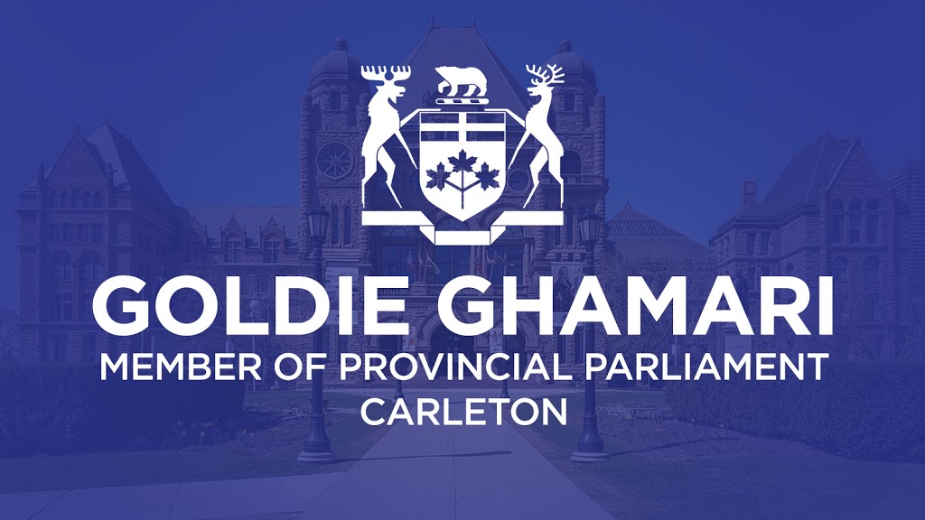 Goldie Ghamari MPP, Carleton | Constituency Office | 6179 Perth St Unit 30, Richmond, ON K0A 2Z0, Canada | Phone: (613) 838-4425