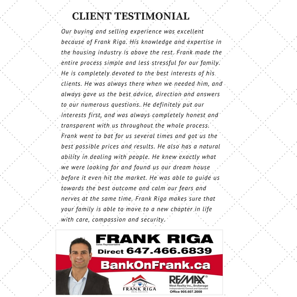 Frank Riga Real Estate | 10473 Islington Ave, Kleinburg, ON L0J 1C0, Canada | Phone: (647) 466-6839