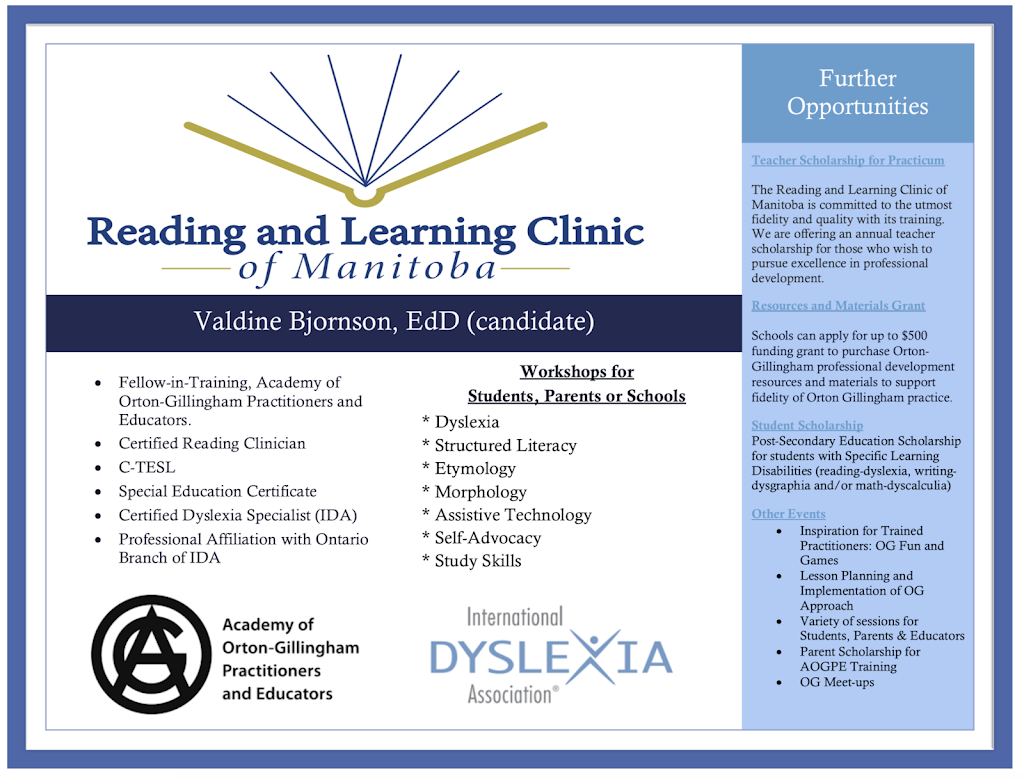 Reading and Learning Clinic of Manitoba | Box 55070, 710 St Annes Rd, Winnipeg, MB R2N 0A8, Canada | Phone: (204) 451-2112