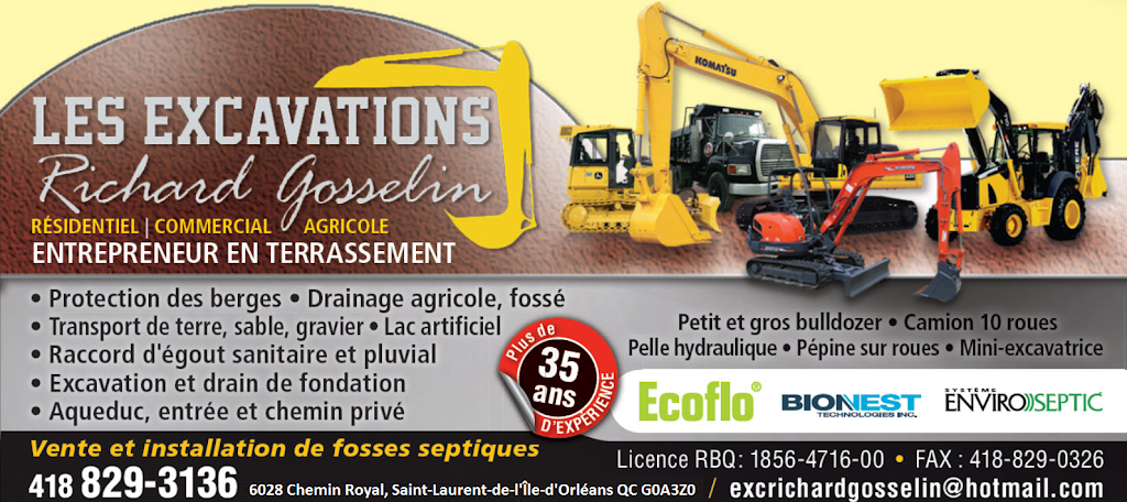 Les Excavations Richard Gosselin Inc. | 6028 Chem. Royal, Saint-Laurent-de-lÎle-dOrléans, QC G0A 3Z0, Canada | Phone: (418) 829-3136