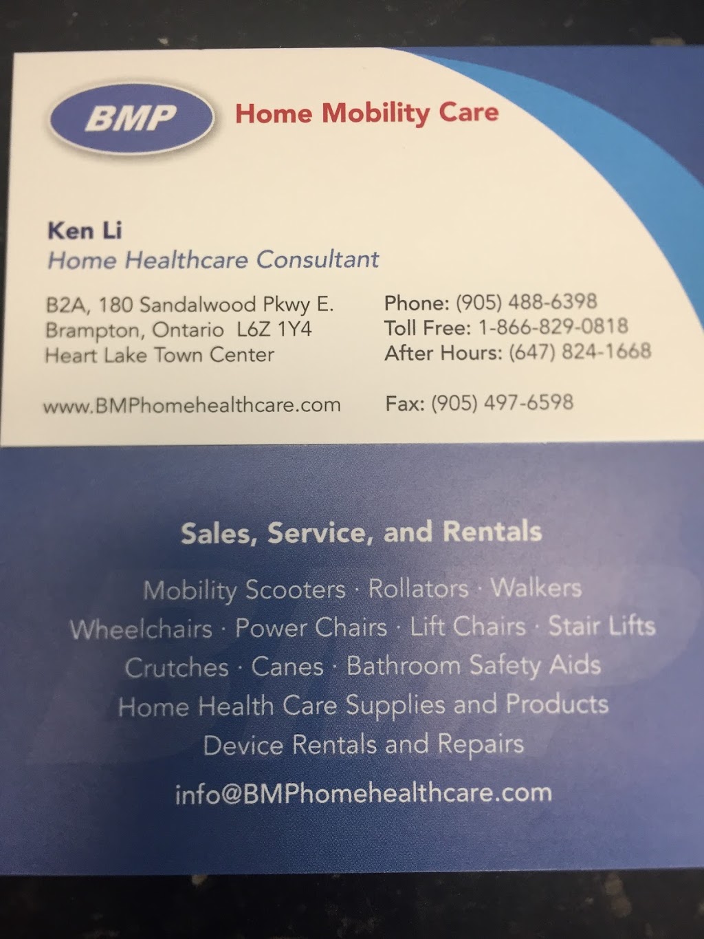 BMP Home Mobility Care | 180 Sandalwood Pkwy E, Brampton, ON L6Z 1Y4, Canada | Phone: (866) 829-0818