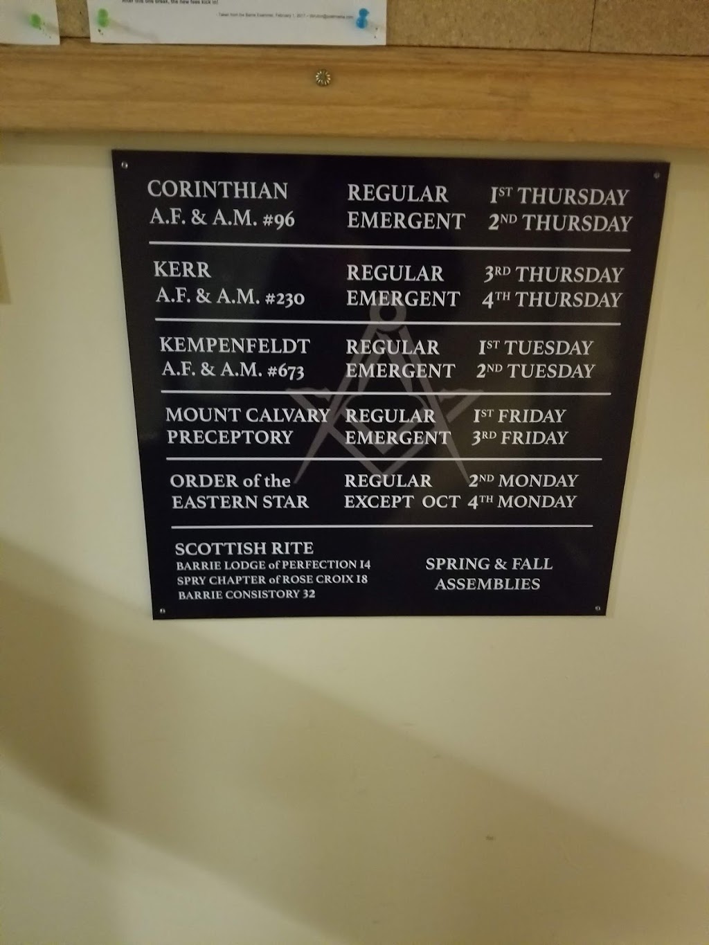 Kerr Masonic Lodge No. 230 | 99 Morrow Rd, Barrie, ON L4N 3V7, Canada | Phone: (705) 728-3154