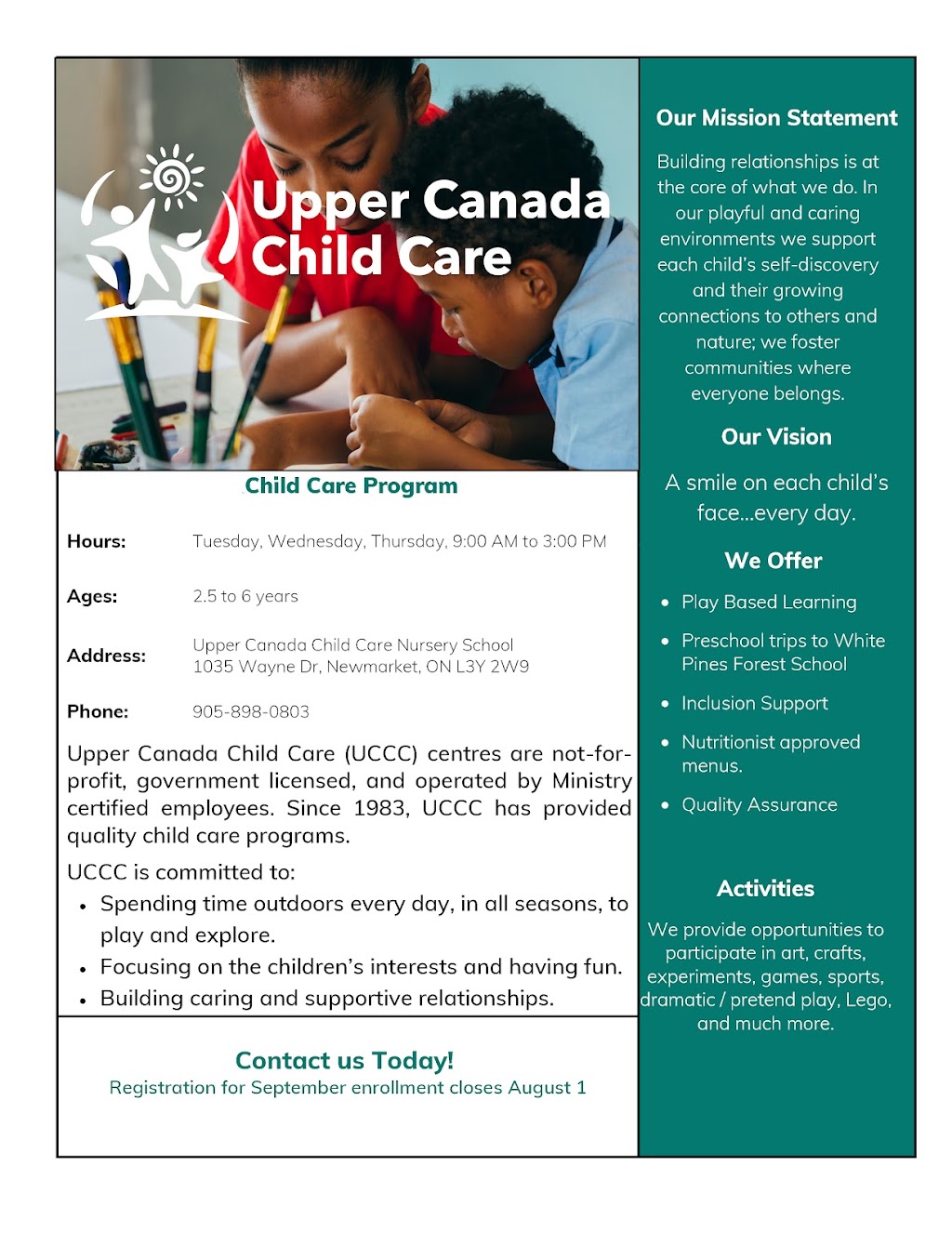 Upper Canada Child Care Nursery School | 1035 Wayne Dr, Newmarket, ON L3Y 2W9, Canada | Phone: (905) 898-0803
