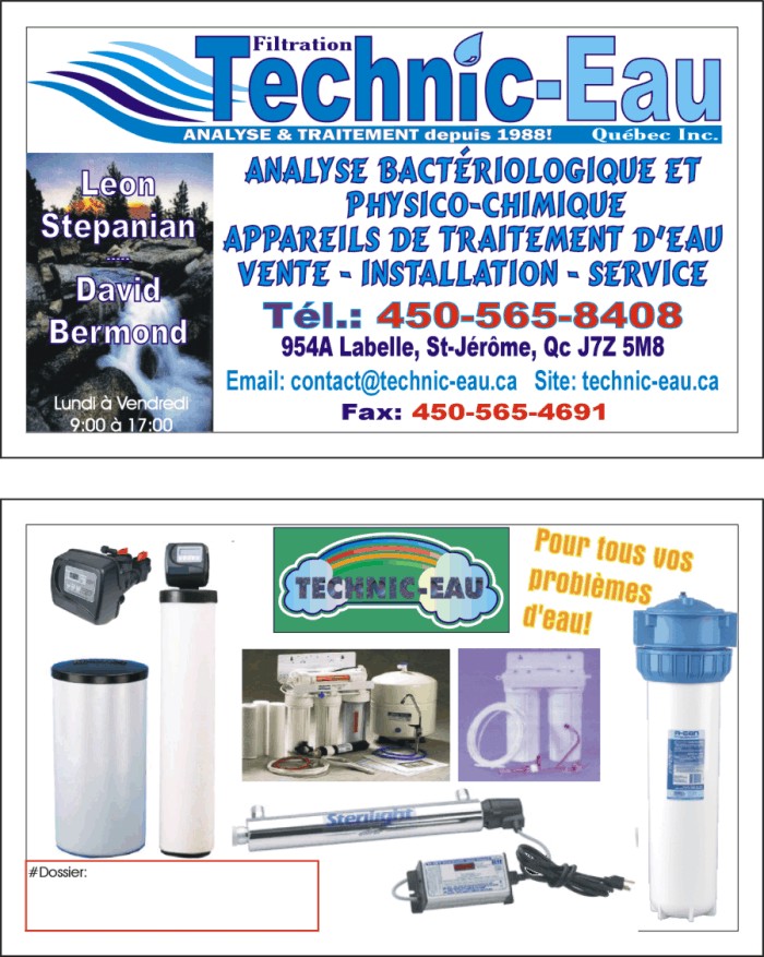 Filtration Technic-Eau Québec Inc | 954a Rue Labelle, Saint-Jérôme, QC J7Z 5M8, Canada | Phone: (450) 565-8408