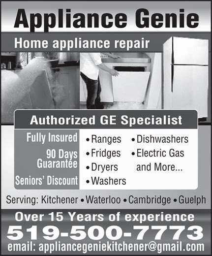 Appliance Genie Repair Service & Parts | 262 Mill St #12, Kitchener, ON N2M 3R5, Canada | Phone: (519) 500-7773