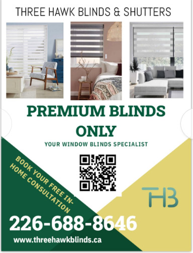 Three Hawk Blinds and Shutters | 942 Zaifman Cir, London, ON N5X 0M8, Canada | Phone: (226) 688-8646