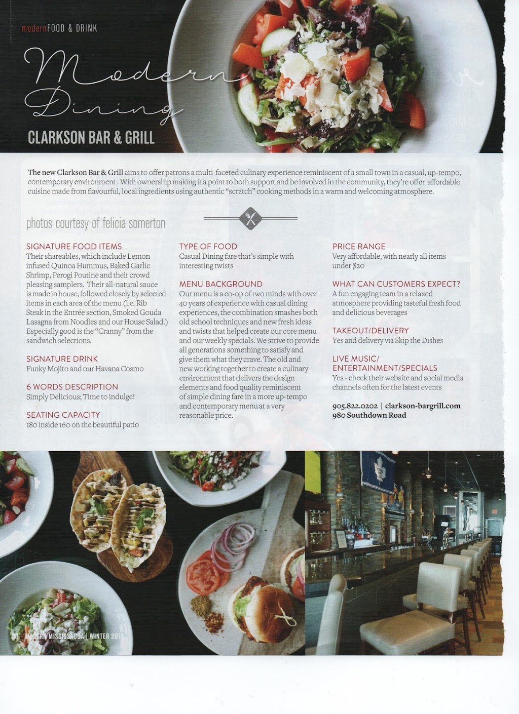 Clarkson Bar & Grill | 980 Southdown Rd, Mississauga, ON L5J 2Y4, Canada | Phone: (905) 822-0202