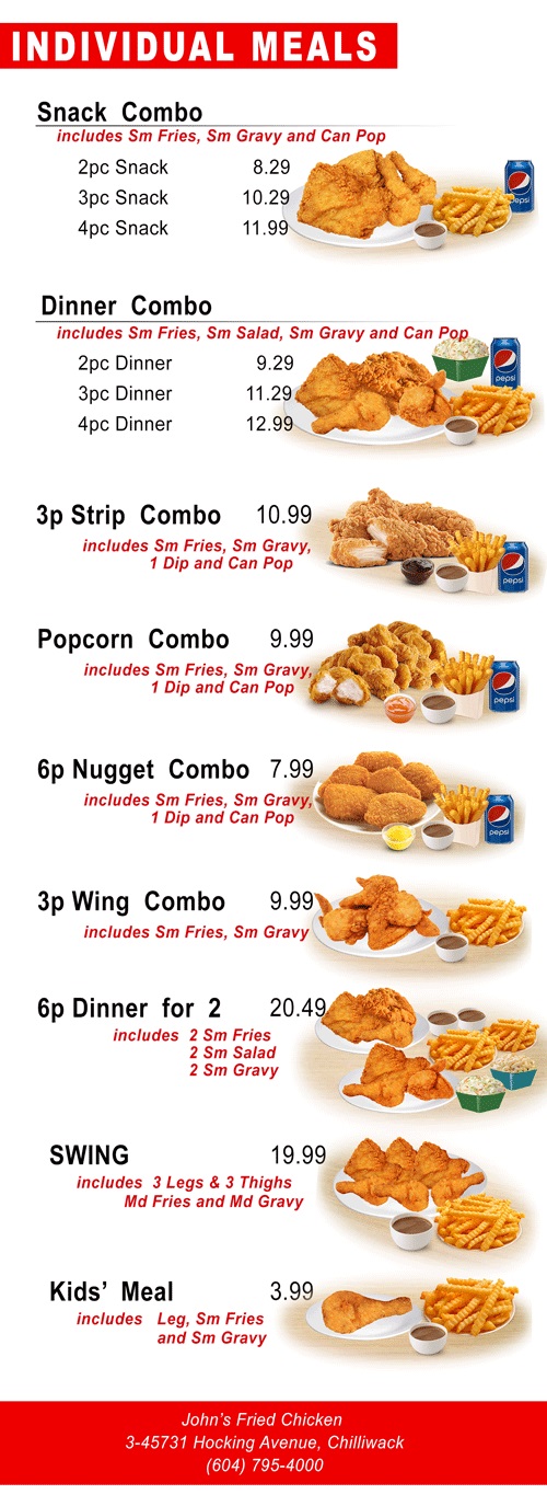 Johns Fried Chicken | 45731 Hocking Ave #3, Chilliwack, BC V2P 6Z6, Canada | Phone: (604) 795-4000