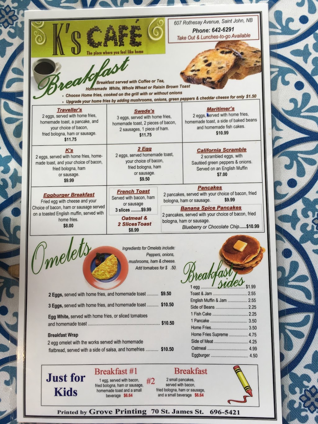 Ks East Side Cafe | 607 Rothesay Av, Saint John, NB E2H 2G9, Canada | Phone: (506) 642-6291