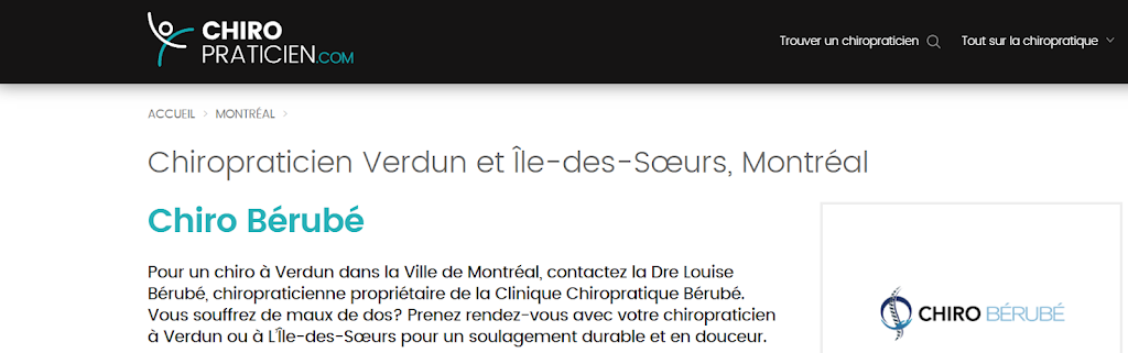 Dre Louise Bérubé Chiropracticienne | 100 Rue de Gaspé, Verdun, QC H3E 1E5, Canada | Phone: (514) 928-6686