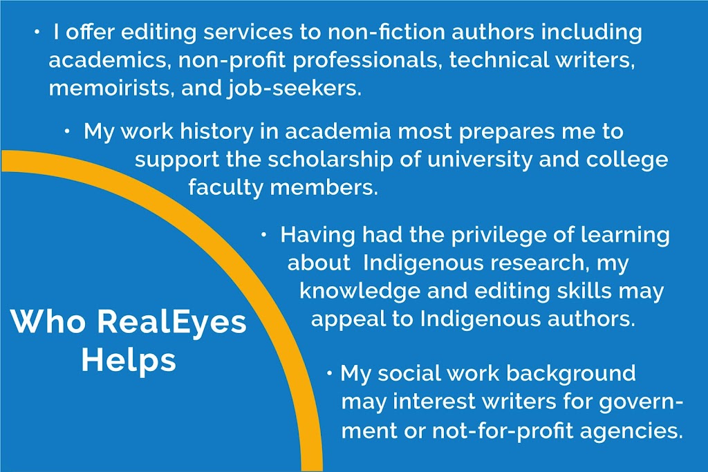 RealEyes Editing | 3111B Havenwood Ln #203, Colwood, BC V9C 0M7, Canada | Phone: (780) 863-0713