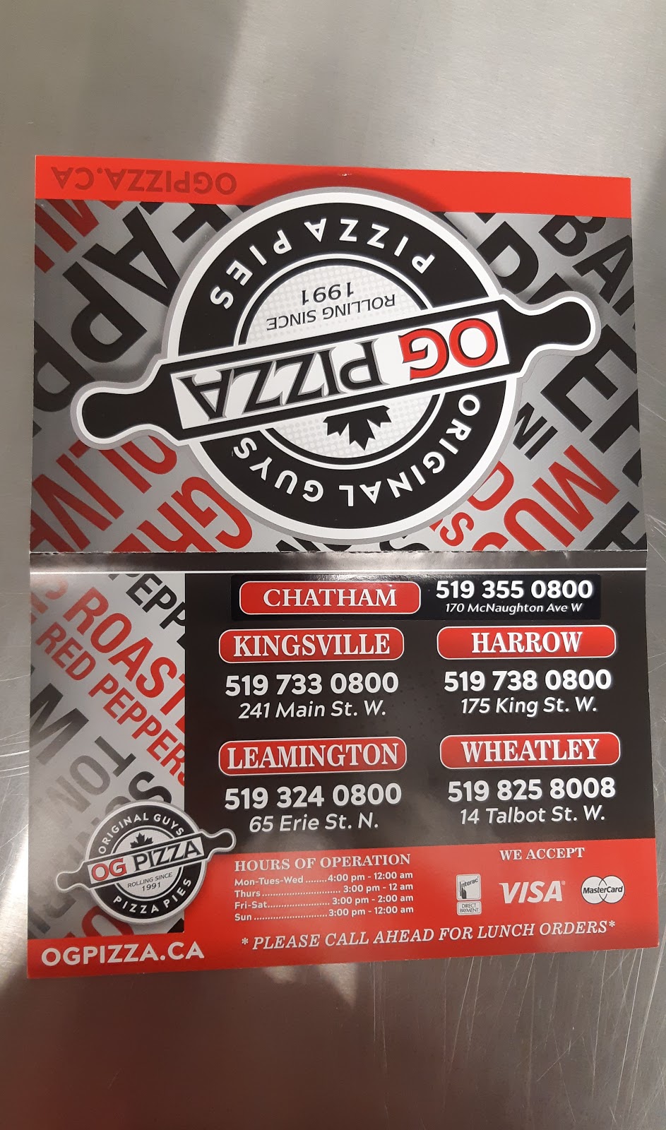 Original Guys Pizza Pies - OG Pizza (Chatham) | 170 McNaughton Ave W #2, Chatham-Kent, ON N7L 1R4, Canada | Phone: (519) 355-0800