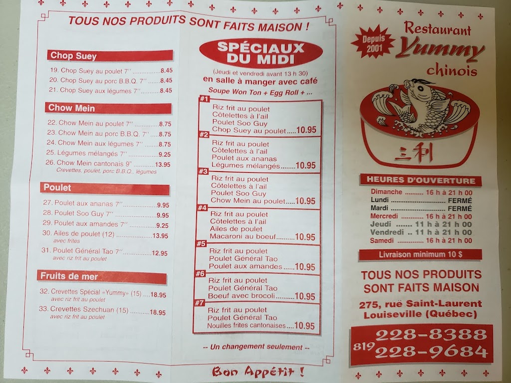Restaurant Yummy Chinois | 271 Avenue St Laurent, Louiseville, QC J5V 1K2, Canada | Phone: (819) 228-8388