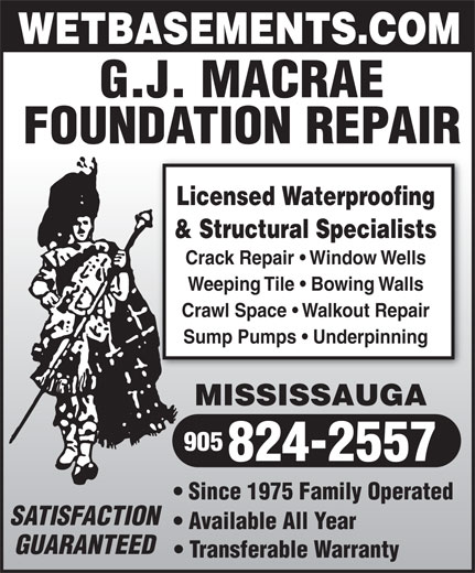 GJ Macrae Foundation Repair | 470 Winston Churchill Blvd, Oakville, ON L6J 7X2, Canada | Phone: (905) 824-2557