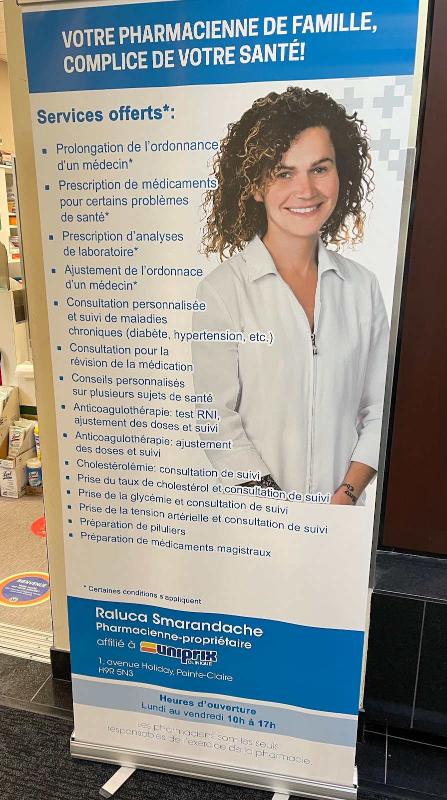 Uniprix Clinique Raluca Smarandache - Pharmacie affiliée | 1 Av. Holiday #155, Pointe-Claire, QC H9R 5N3, Canada | Phone: (514) 694-4087