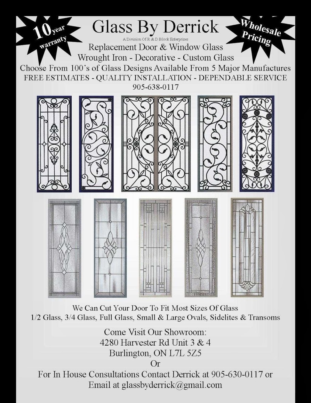 Glass By Derrick - Stained Glass Inserts & Wrought Iron Inserts | 4280 Harvester Rd, Burlington, ON L7L 5Z5, Canada | Phone: (905) 333-6818