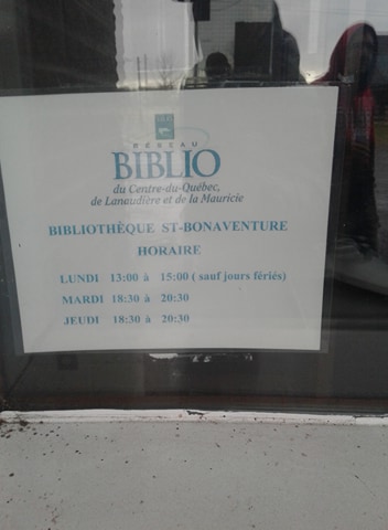 Bibliothèque St-Bonaventure | 110 CYR, Saint-Bonaventure, QC J0C 1C0, Canada | Phone: (819) 396-1676