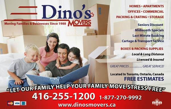 Dinos Movers Toronto | 38 Torlake Crescent, Etobicoke, ON M8Z 1B3, Canada | Phone: (416) 255-1200