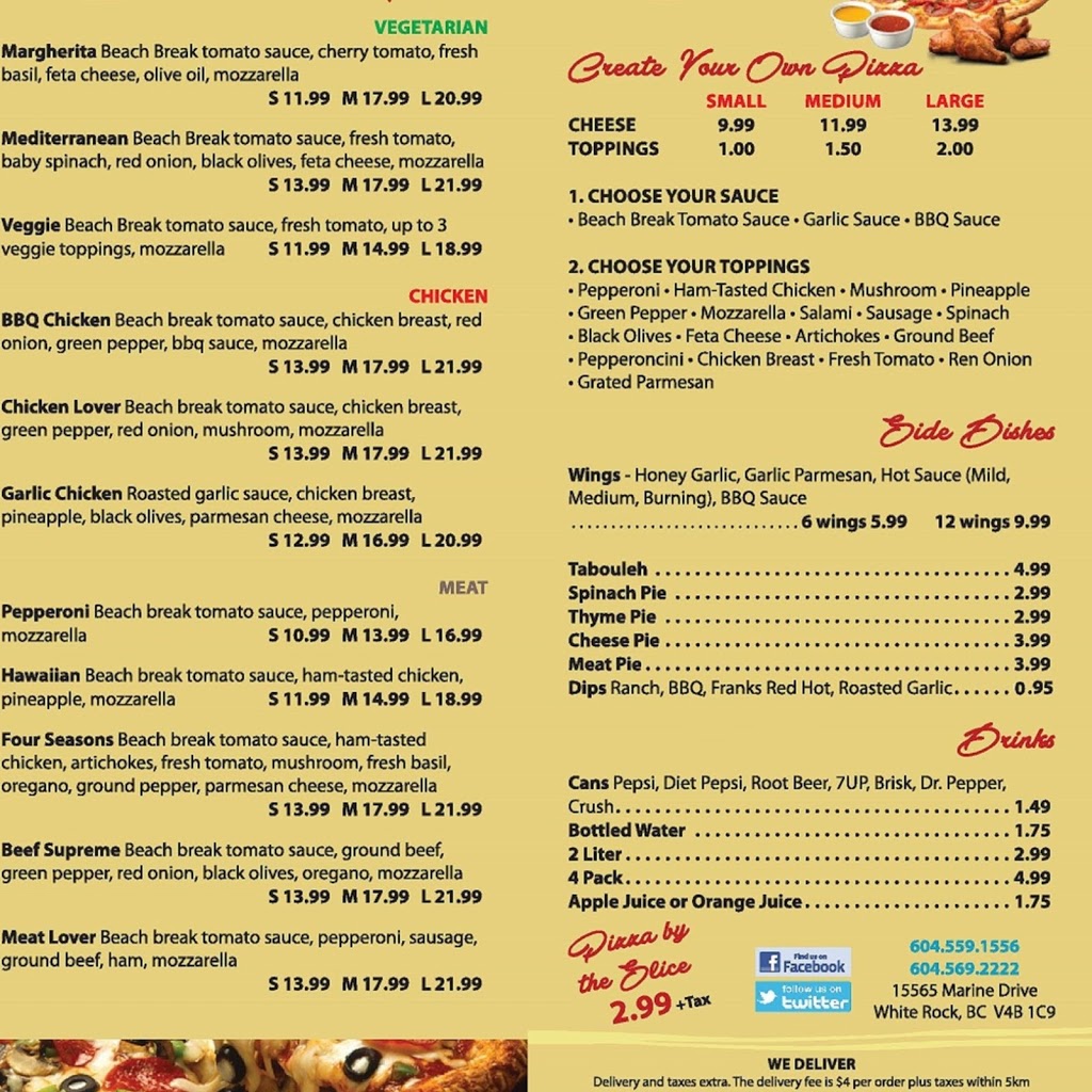 Beach Break Pizza And Curry House | 15565 Marine Dr, White Rock, BC V4B 1C9, Canada | Phone: (604) 559-1556