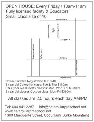 Caterpillar Preschool | 1390 Marguerite St, Coquitlam, BC V3E 0G2, Canada | Phone: (604) 941-2287