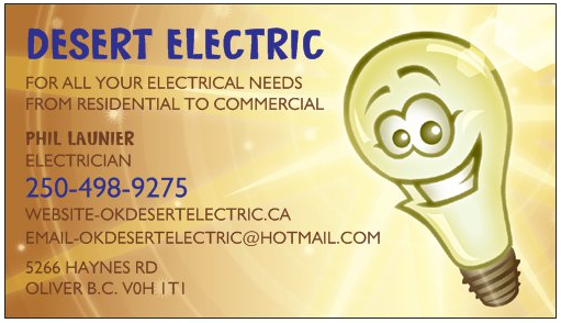 Desert Electric | 5266 Haynes Rd, Oliver, BC V0H 1T1, Canada | Phone: (250) 498-9275