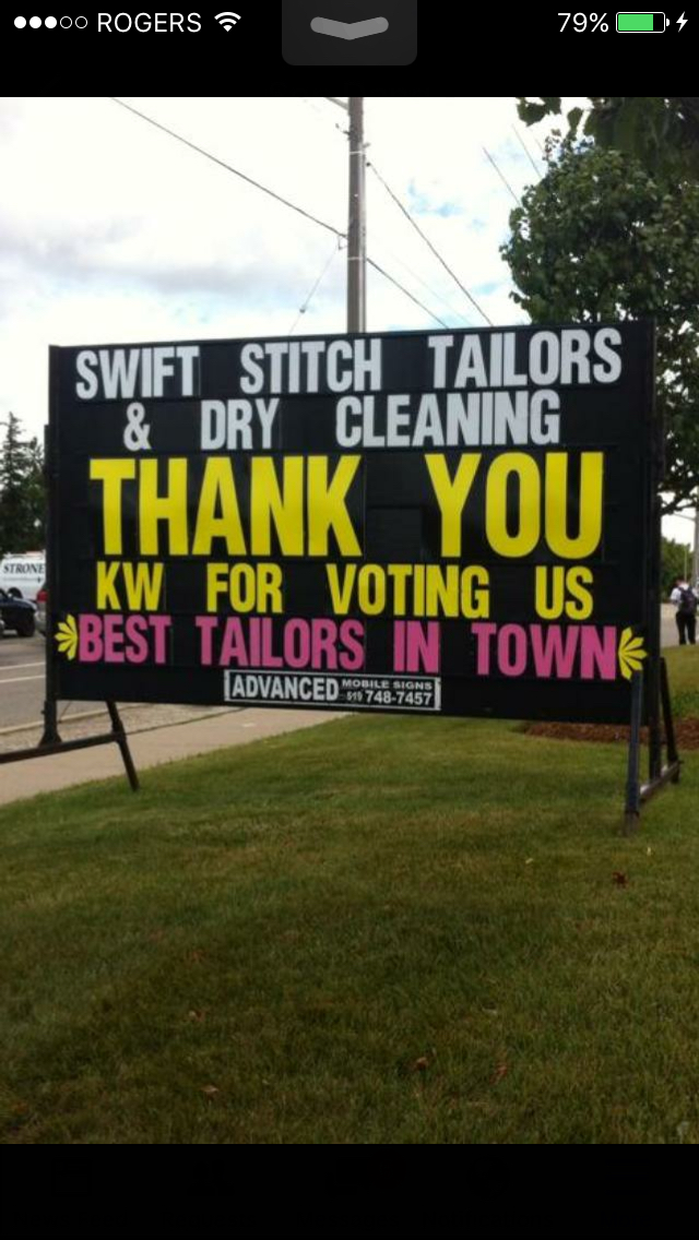 Swift Stitch Tailor & Dry Cleaning | 685 Fischer-Hallman Rd, Kitchener, ON N2E 4E9, Canada | Phone: (519) 579-6563