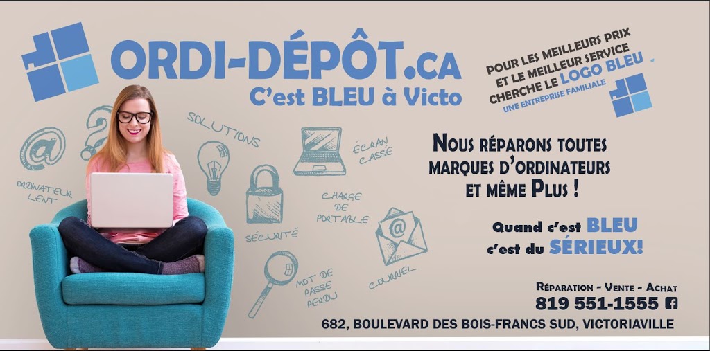 ORDI-DÉPÔT (Techno-Centre) Victoriaville Cherche le logo Bleu | 682 Boulevard des Bois Francs S, Victoriaville, QC G6P 5W7, Canada | Phone: (819) 551-1555