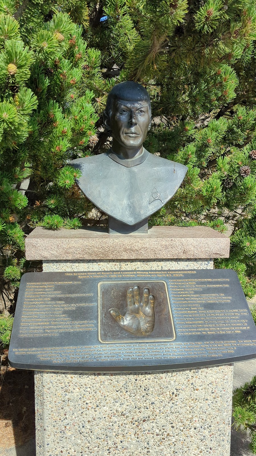 Vulcan Spock Bronze Bust and Handprint | 108 2 Ave S, Vulcan, AB T0L 2B0, Canada | Phone: (403) 485-2994