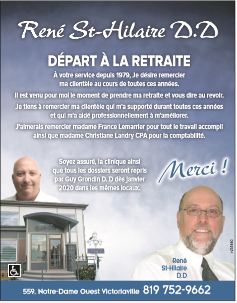 Clinique dentaire St-Hilaire | 559 Rue Notre Dame O, Victoriaville, QC G6P 1T2, Canada | Phone: (819) 752-9662