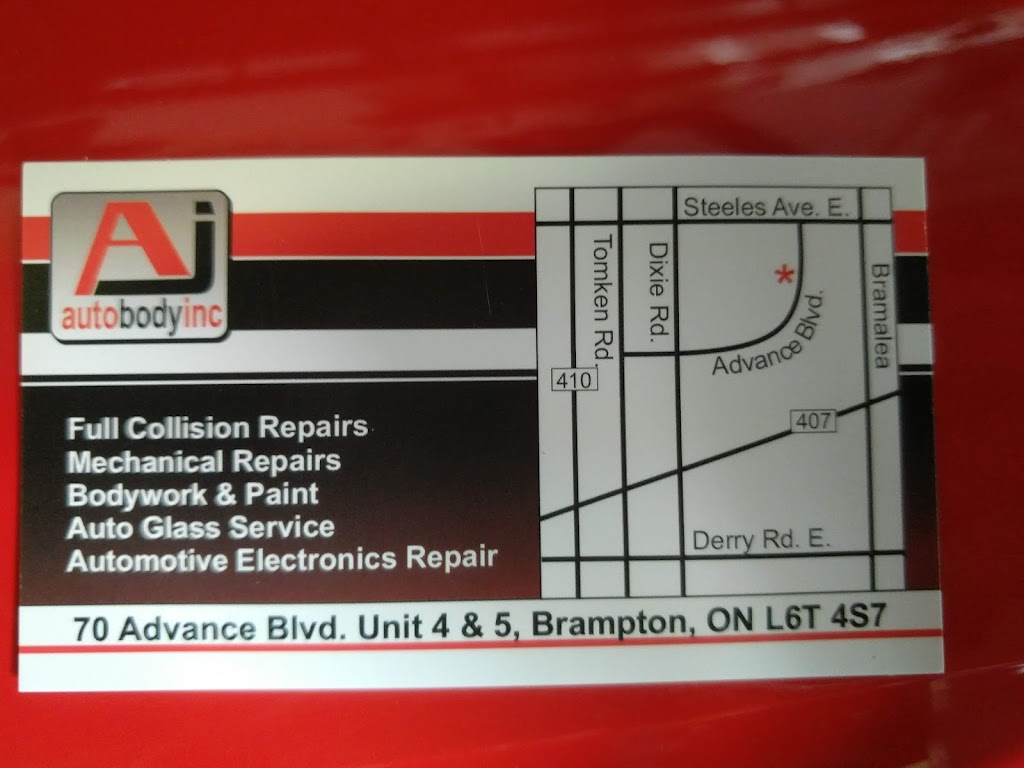 AJ Autobody | 70 Advance Blvd, Brampton, ON L6T 4J4, Canada | Phone: (416) 418-7161