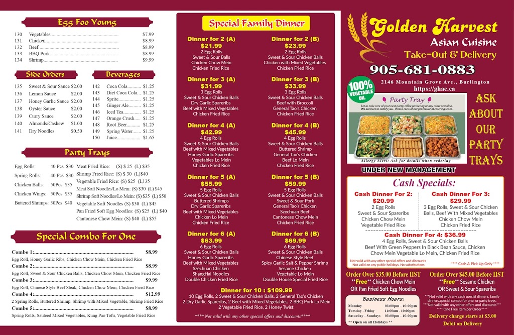Golden Harvest Asian Cuisine | 2146 Mountain Grove Ave, Burlington, ON L7P 2J3, Canada | Phone: (905) 681-0883