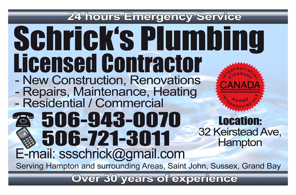 Schricks Plumbing Ltd. | 32 Keirstead Ave, Hampton, NB E5N 5A4, Canada | Phone: (506) 721-3011