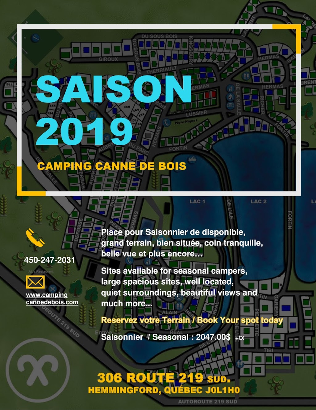 Camping Canne de Bois | 306 QC-219, Hemmingford, QC J0L 1H0, Canada | Phone: (450) 247-2031