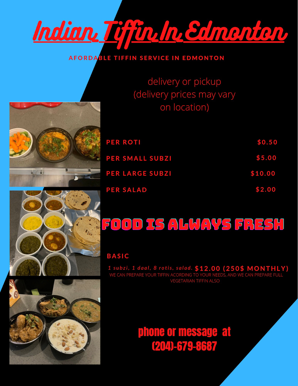 Indian Tiffin Service in Edmonton | Maple Crest, 3718 4th St NW, Edmonton, AB T6T 2L7, Canada | Phone: (204) 679-8687