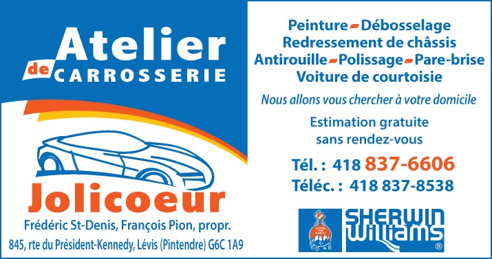 Atelier de Carrosserie Jolicoeur adcjolicoeur@gmail.com | 845 Route du Président-Kennedy, Pintendre, QC G6C 1A9, Canada | Phone: (418) 837-6606
