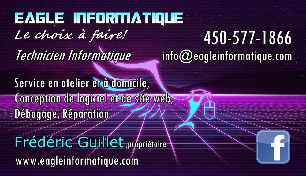Eagle Informatique | 307 Chemin Saxby S, Shefford, QC J2M 0E4, Canada | Phone: (450) 577-1866