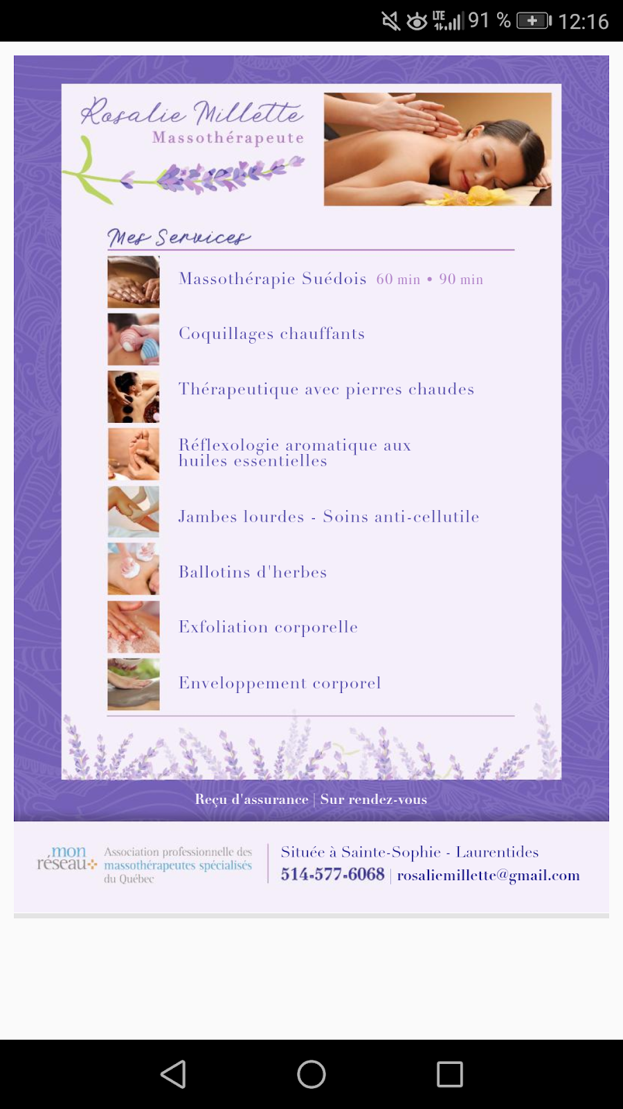Rosalie Millette Massothérapeute | 564 Rue Bety, Sainte-Sophie, QC J5J 2E5, Canada | Phone: (514) 577-6068