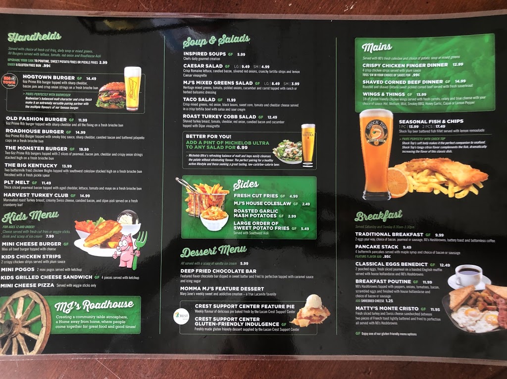MJs Roadhouse | 269 Main St, Lucan, ON N0M 2J0, Canada | Phone: (519) 868-6565