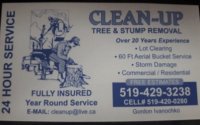 Clean-Up Tree and Stump Removal | 1075 Charlotteville 8 Rd, Simcoe, ON N3Y 4K5, Canada | Phone: (519) 429-3238