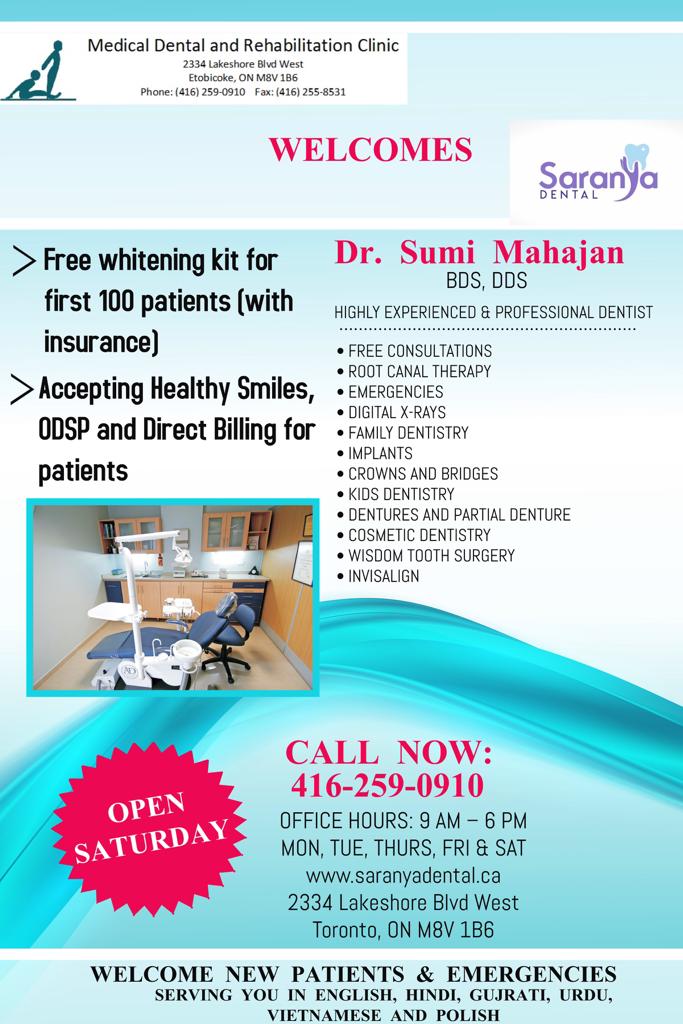 Saranya Dental | 2334 Lake Shore Blvd W Unit 1, Etobicoke, ON M8V 1B6, Canada | Phone: (416) 613-1639