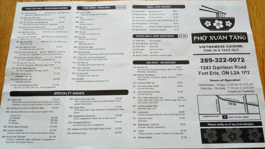 Pho Xuan Tang | 1243 Garrison Rd, Fort Erie, ON L2A 1P2, Canada | Phone: (289) 322-0072